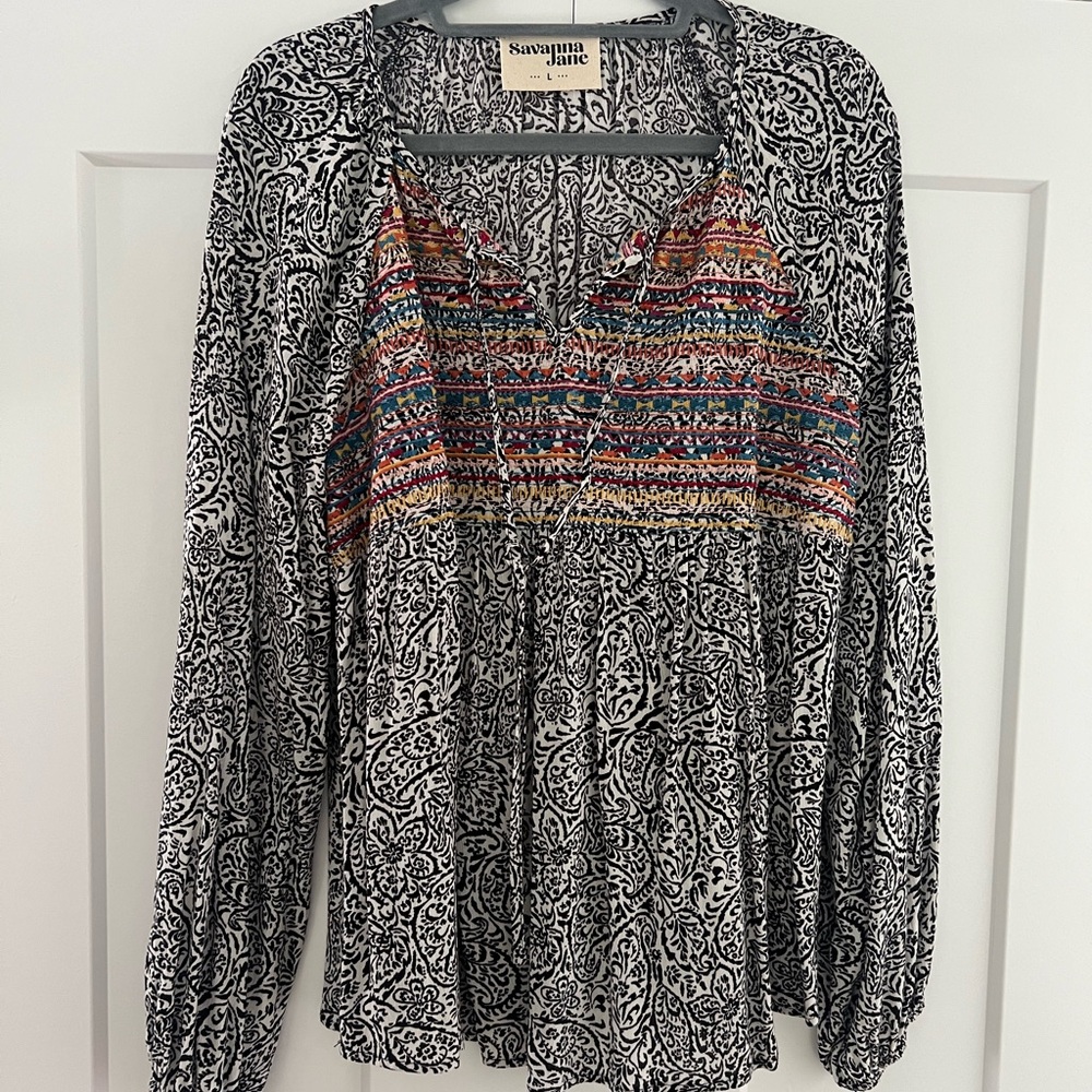 Savanna Jane Black and White Embellished Blouse